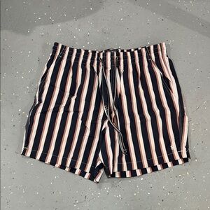 Todd Snyder Navy and White Striped Swim Trunks